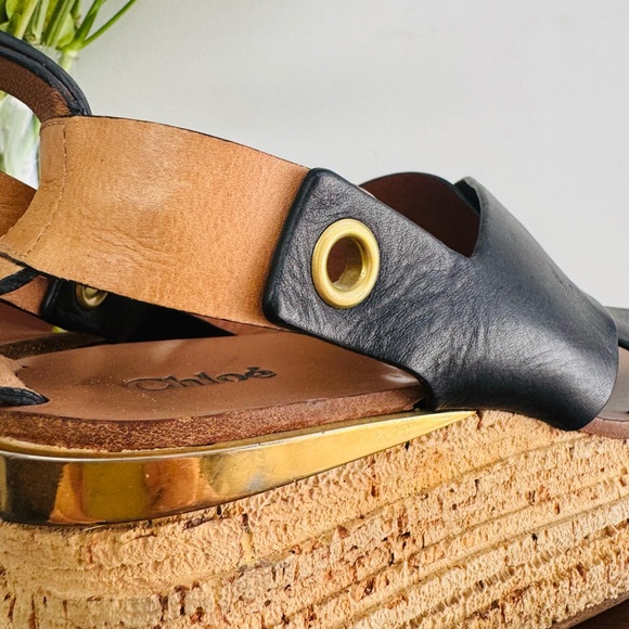 SUPER RARE Chloe Black Leather + Cork Wedges - Picture 6 of 7